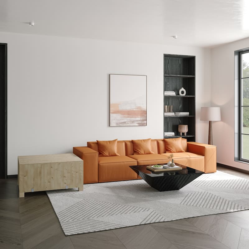 Modern Square Coffee Table, Trapezoid White Sintered Stone Coffee Table, Fully-assembled