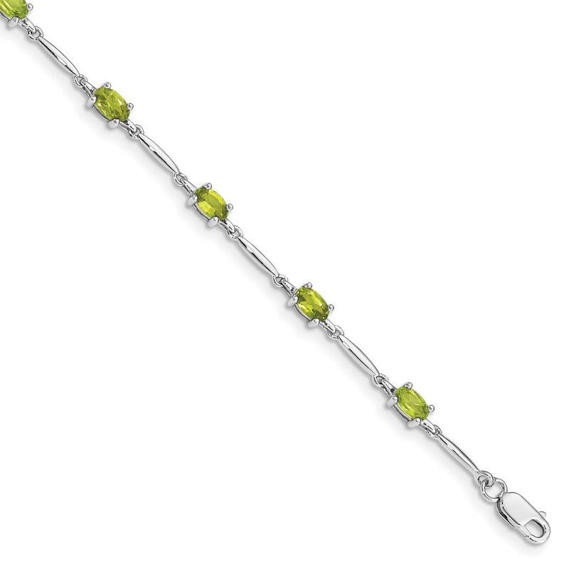 Curata 925 Sterling Silver Polished Lobster Claw Closure Peridot Bracelet