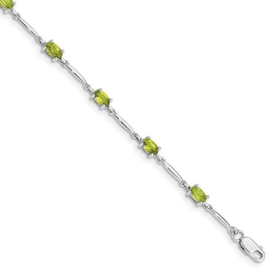 Curata 925 Sterling Silver Polished Lobster Claw Closure Peridot Bracelet