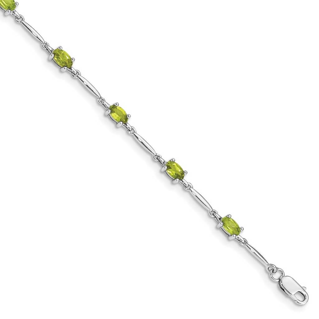 Curata 925 Sterling Silver Polished Lobster Claw Closure Peridot Bracelet