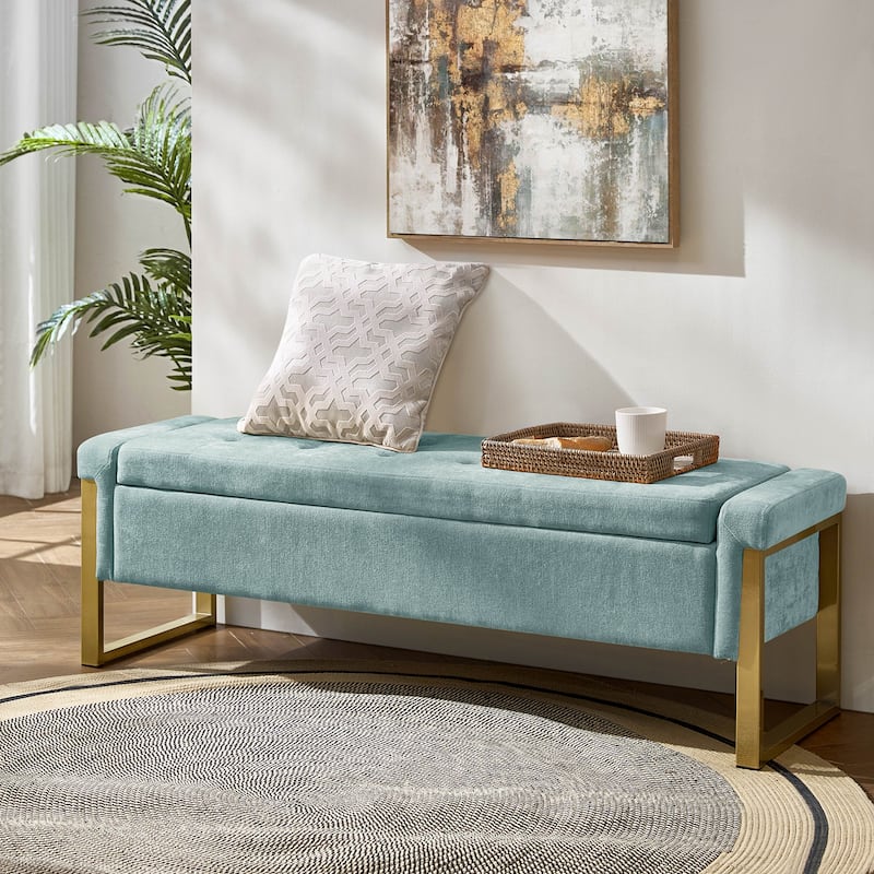 Alina Modern Upholstered Flip Top Storage Bench with Metal Legs by HULALA HOME - Sage