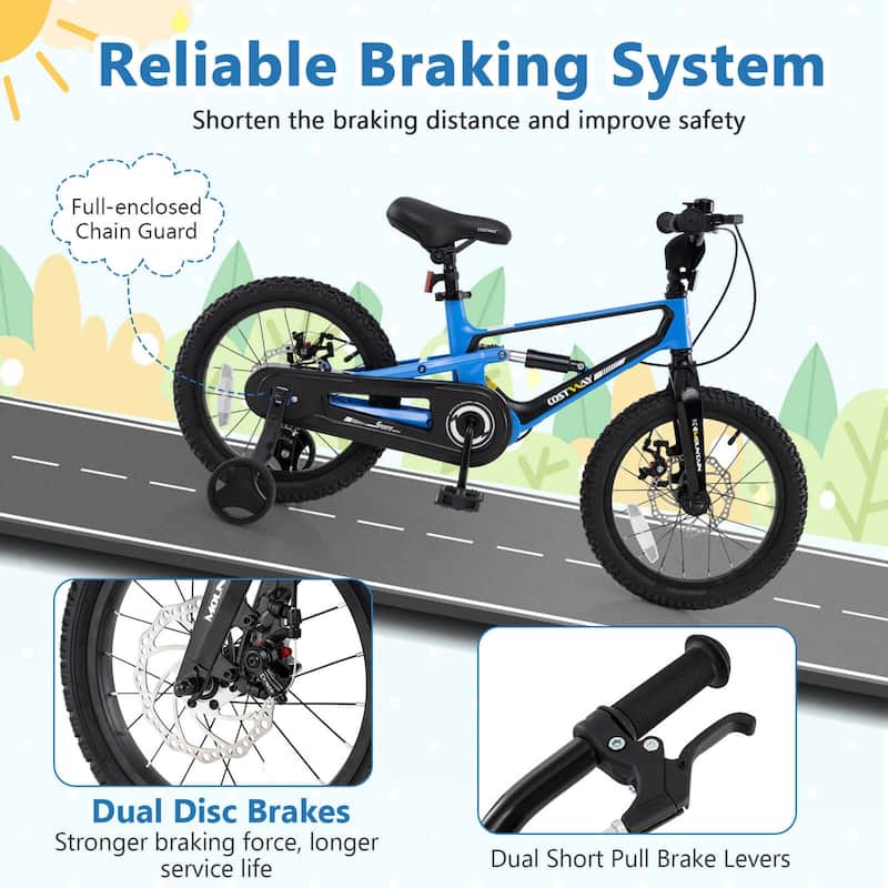 16" Kids Bike Lightweight Alloy Sporty Bicycle w/ Dual Disc Brakes