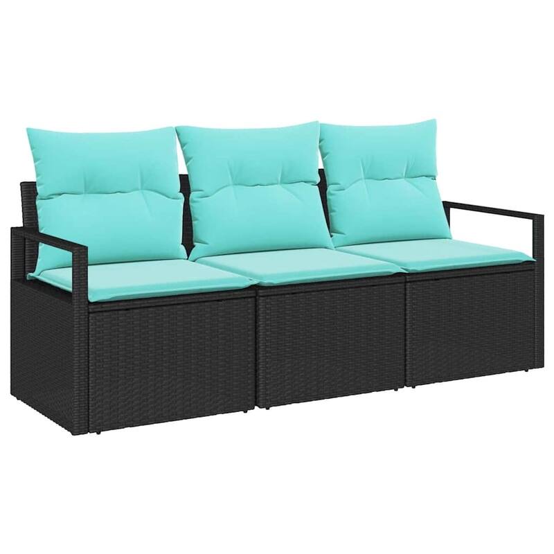 vidaXL 3 Garden Sofa Set with Cushions Black Poly Rattan - 68.9 x 24.4 x 27.2