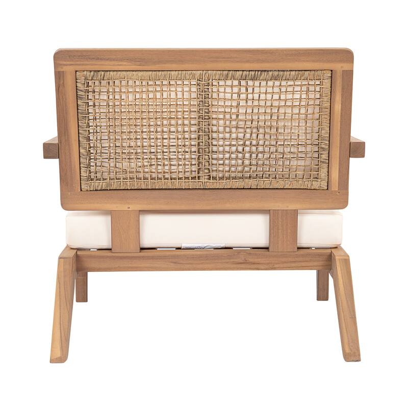 Christopher Knight Home Kaelith Acacia Wood Lounge Chair with Wicker Backrest and Cushion