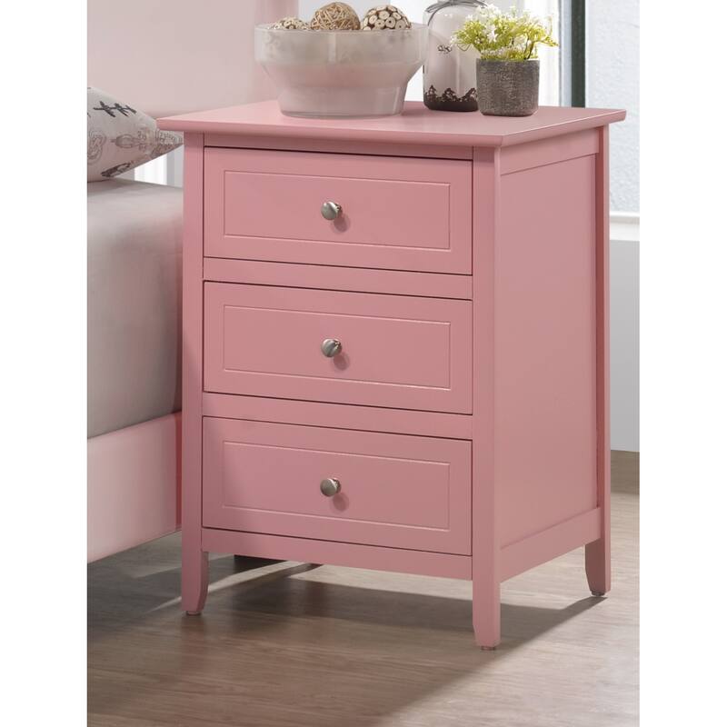 Pink Nightstand with Extra Durability - Real Wood Veneers and Dove Tailed Drawers