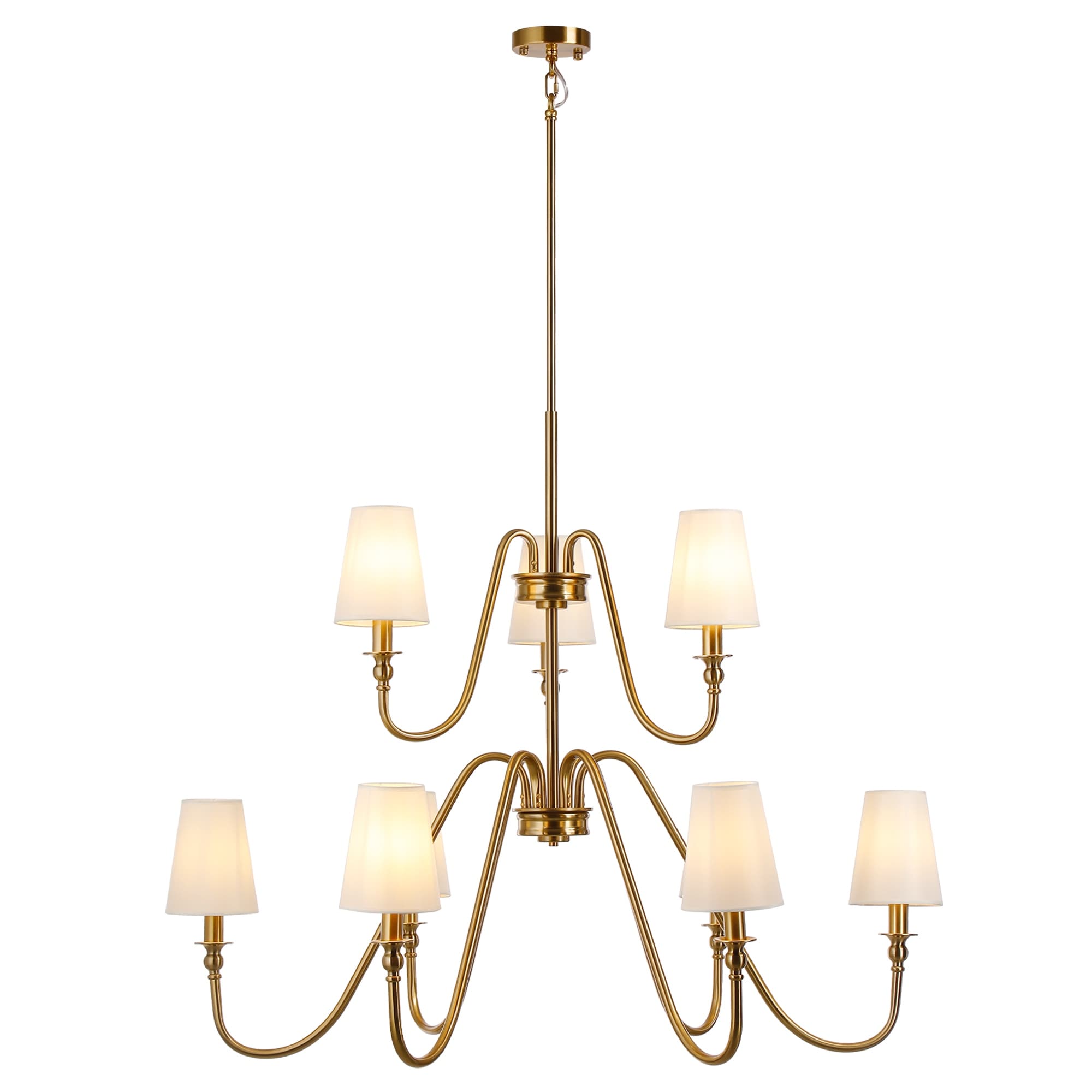 9-light 43" Wide Classic Candle Design Beige Fabric Shaded Chandelier with 2-Tier