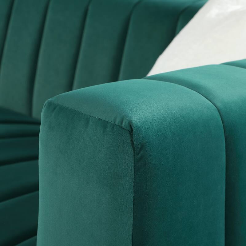 Chesterfield 87.01" Velvet Channel Tufted 3-seater Sofa with Pillows for Living Room