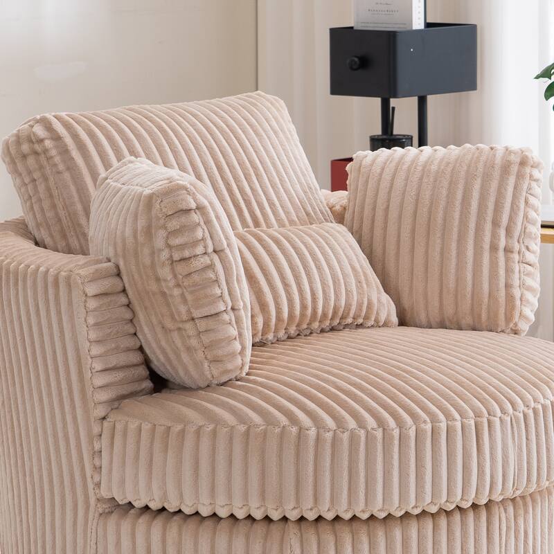 Corduroy 360° Swivel Barrel Chair with 4 Pillows and 400lb Weight Capacity