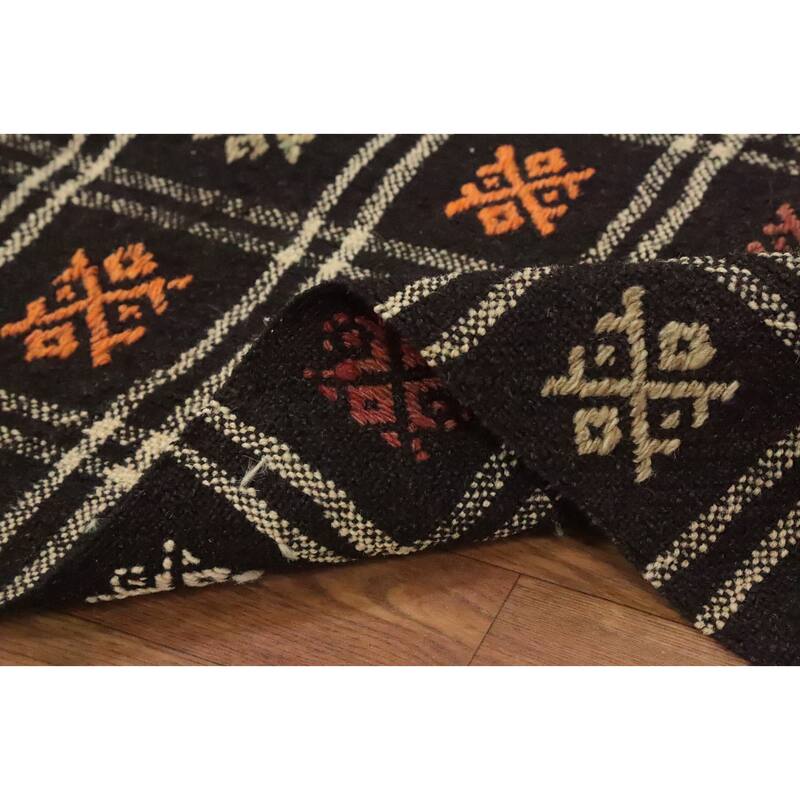 Hand Woven Oriental 100% Wool Carpet Southwestern Tribal Black Kilim Area Rug - 8' 11'' X 5' 0''