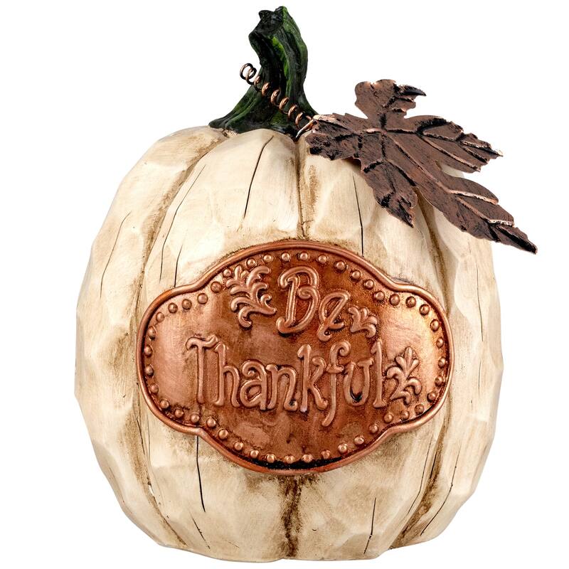 Fall Harvest "Be Joyful" "Be Thankful" Pumpkin Decorations - 7.75" - Set of 2