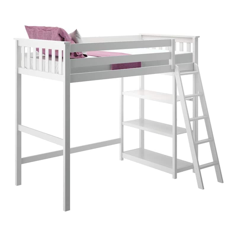 Now Furniture Solid Wood Twin High Loft Bed with Bookcase