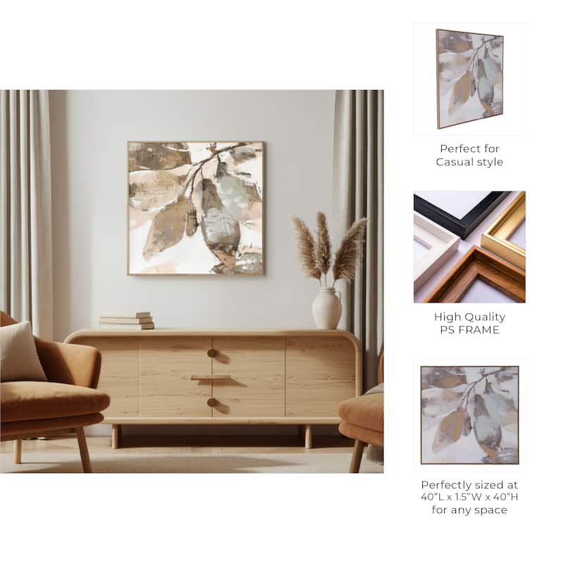 Wood Frame Canvas Wall Art Abstract Fall Leaf Design - 40" Brown