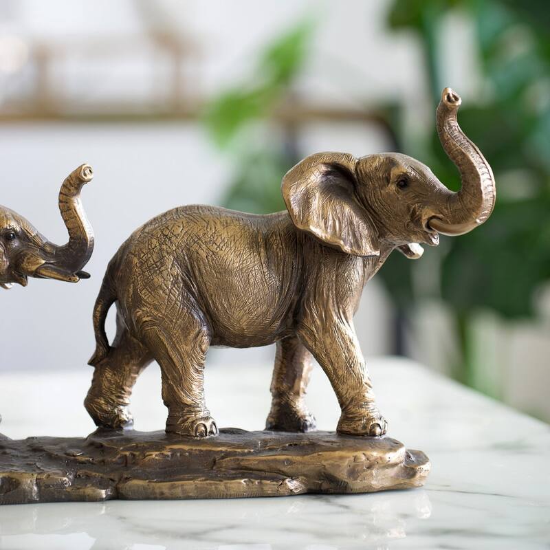 Elephant Family Figurine Statue - 18" - Bronze Finish