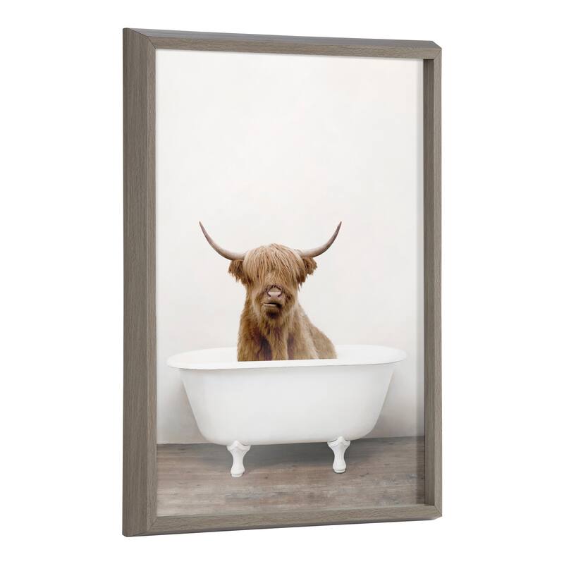 Kate and Laurel Blake Cow in Tub Framed Printed Glass by Amy Peterson