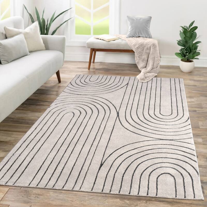 Elegant Area Rug with Carved Lines and Arch Pattern