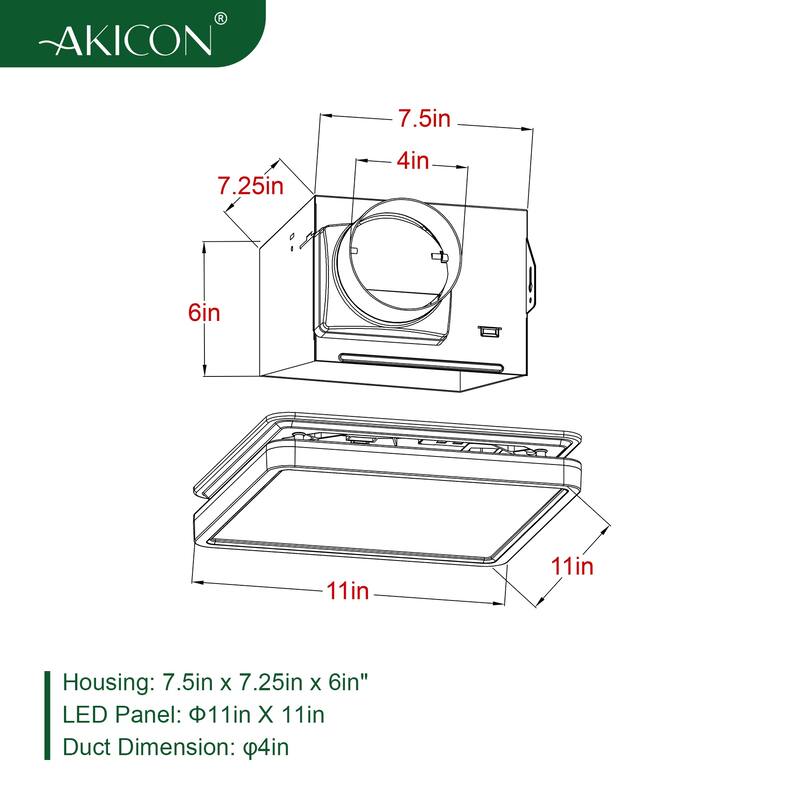 Akicon Bathroom Exhaust Fan with Light, 18W Dimmable 3CCT LED Light with 3.5W Night Light