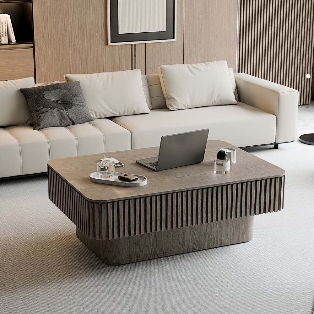 Fluted 38.6" Lift-top Coffee Table, Solid Wood Modern Accent Table with Storage and Adjustable Height