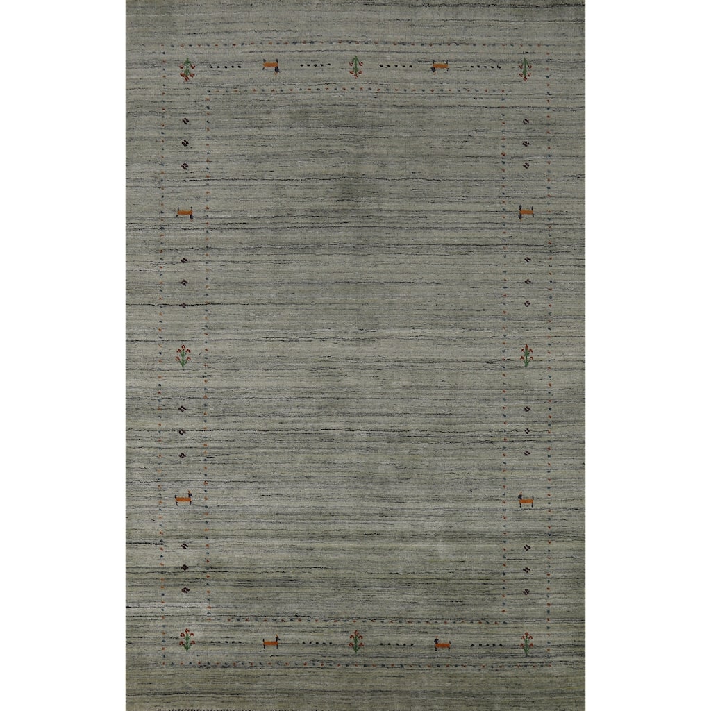 Hand Knotted Oriental 100% Wool Carpet Tribal Animal Pictorial Greys & Charcoal Gabbeh Area Rug - 8' 1'' X 5' 0''