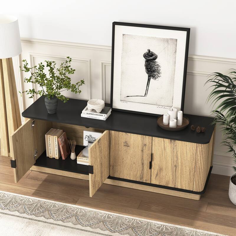 Four-Door MDF TV Cabinet, Multi-functional Storage, Metal Rounded Corner Design, 55*15.7*18.9 inches