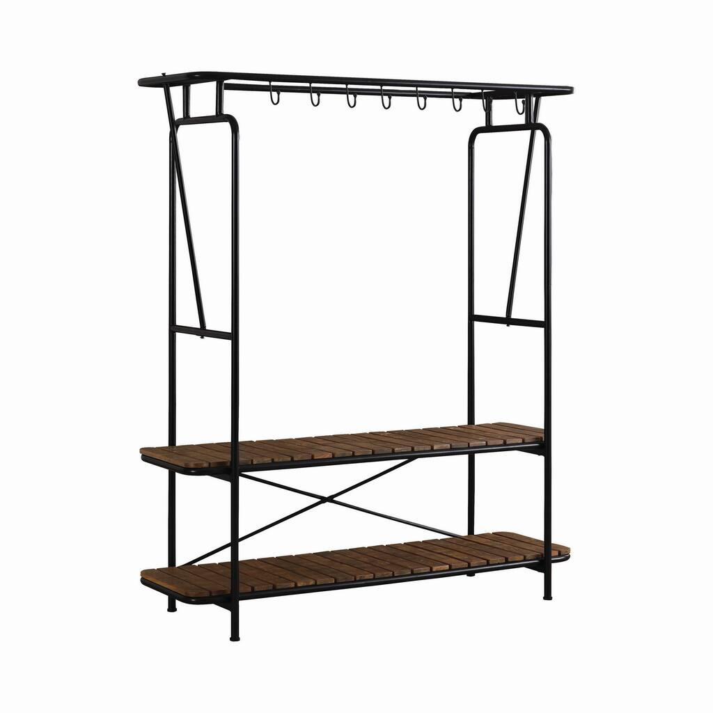 Metal Hall Tree with Plank Style 2 Shelves, Brown and Black