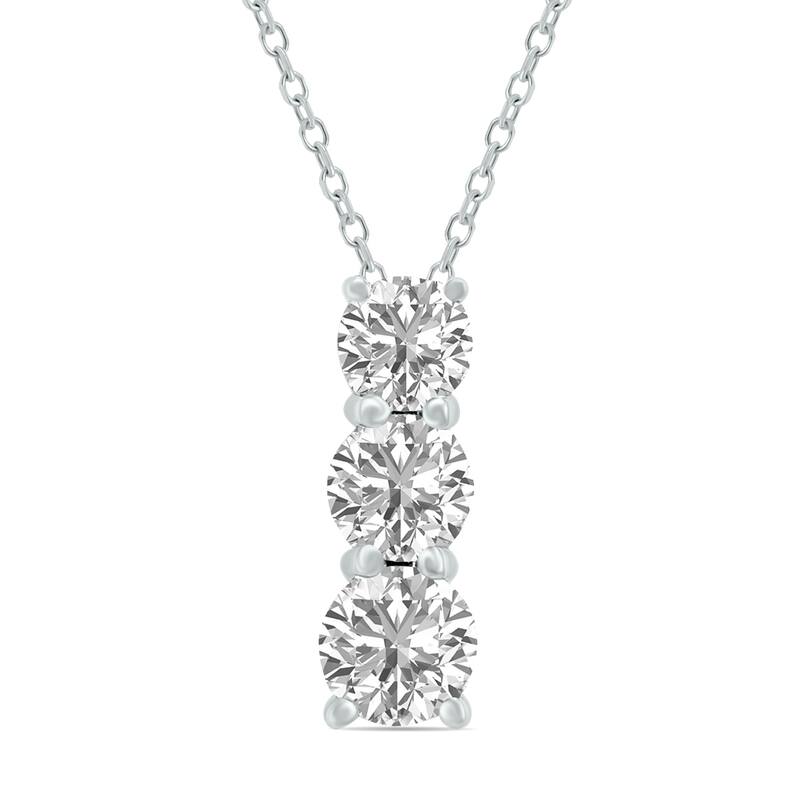 Marquee 1 CTW Lab Grown Diamond Three Stone Pendant in 14K White Gold
