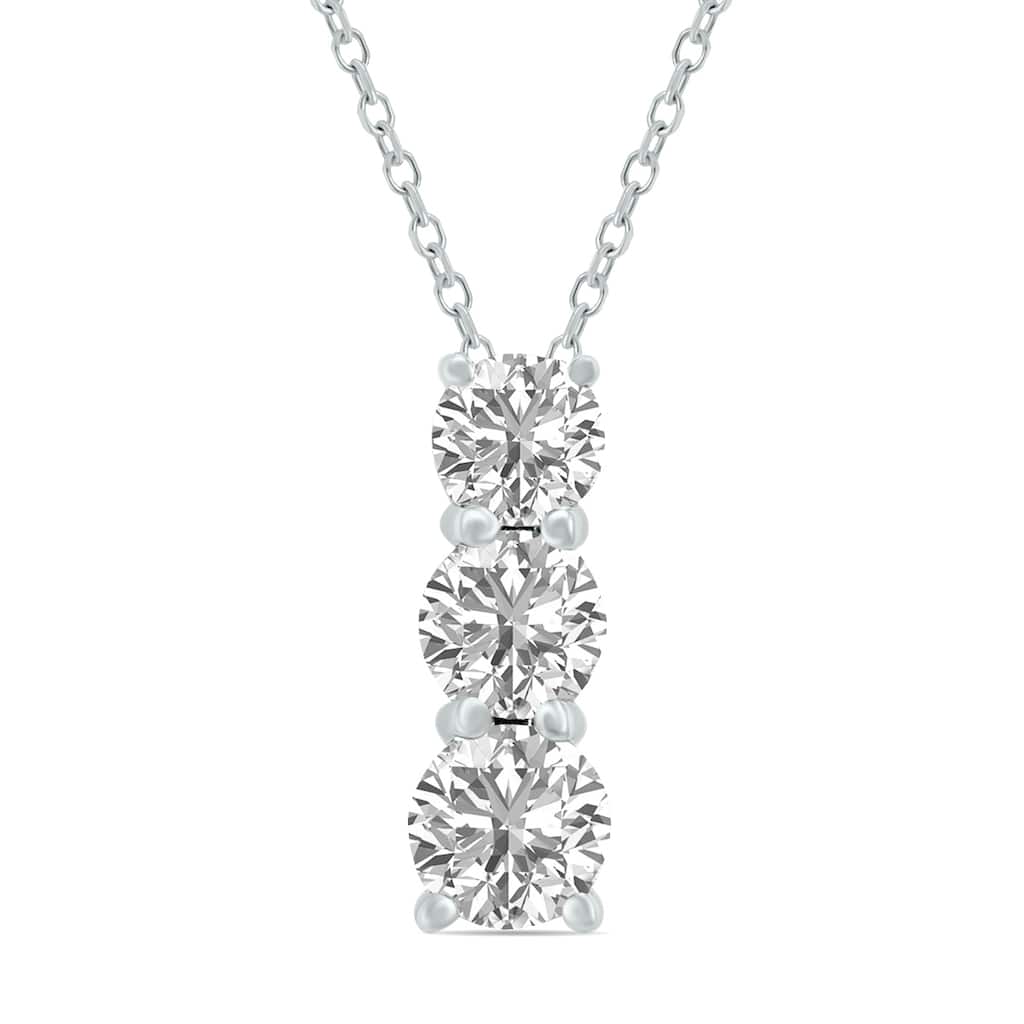Marquee 1 CTW Lab Grown Diamond Three Stone Pendant in 14K White Gold