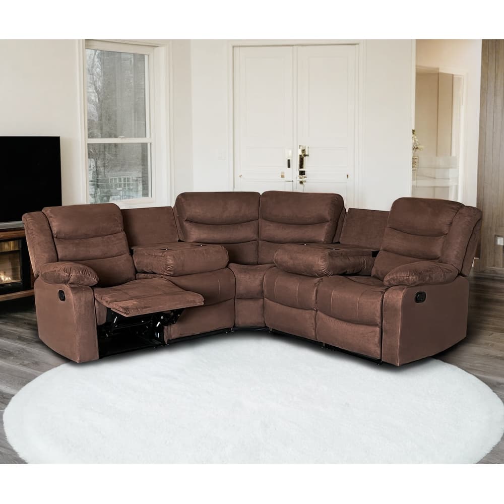 93" Width Polyester/Suede 5-Piece Manual Reclining Sectional Sofa