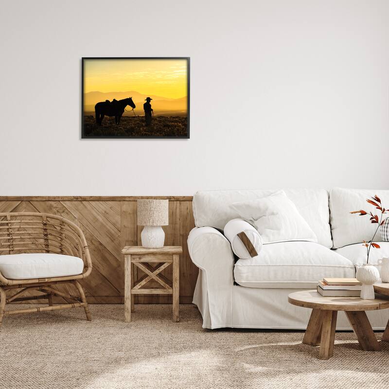 Stupell Cowboy Sunset Landscape Framed Giclee Art Design by PBurchettePhoto