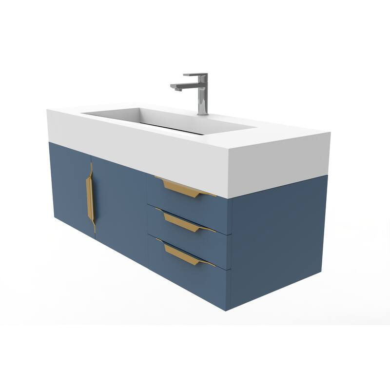 Nile 48" Wall Mounted Bathroom Vanity Set w/ White Top