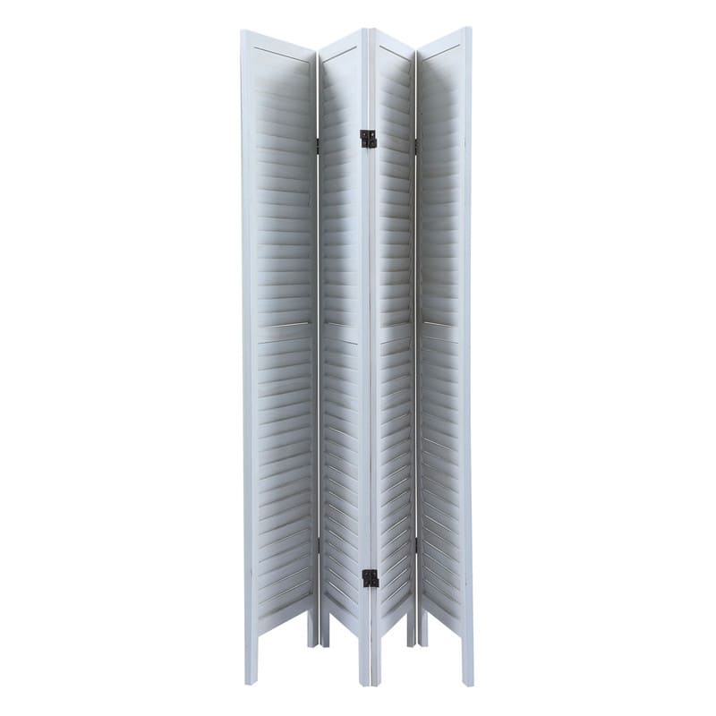 4-Panel White Louvered Room Divider Folding Partition Privacy Screens