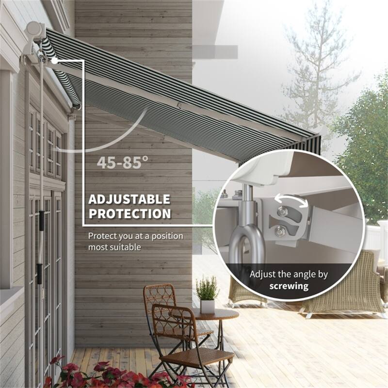 Green White Aluminum Steel Retractable Patio Awning with UV and Water-Resistant Fabric - 141.7 x 96.5 x 59.1 in