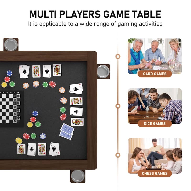VEIKOUS Multifunctional Rubberwood Game Table, 4-in-1 Gaming & Dining Table with Cup Holders & Storage