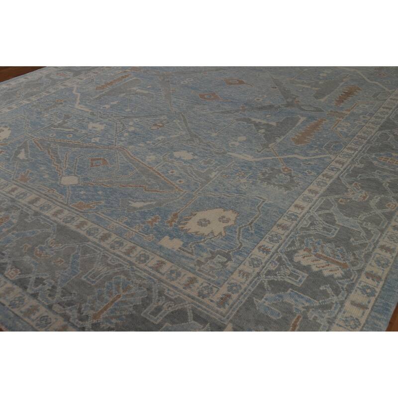 Hand Knotted Oriental 100% Wool Carpet Transitional All-Over Navy Blue & Blues Oushak Area Rug - 14' 11'' X 10' 11''