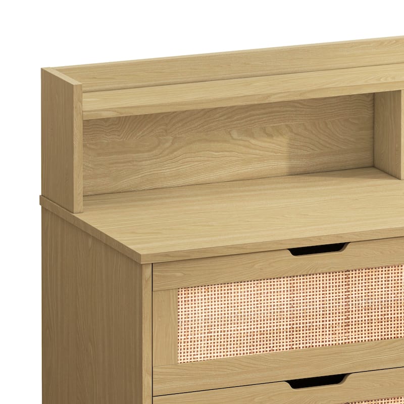 6-Drawers Rattan Storage Cabinet with LED Lights and Power Outlet
