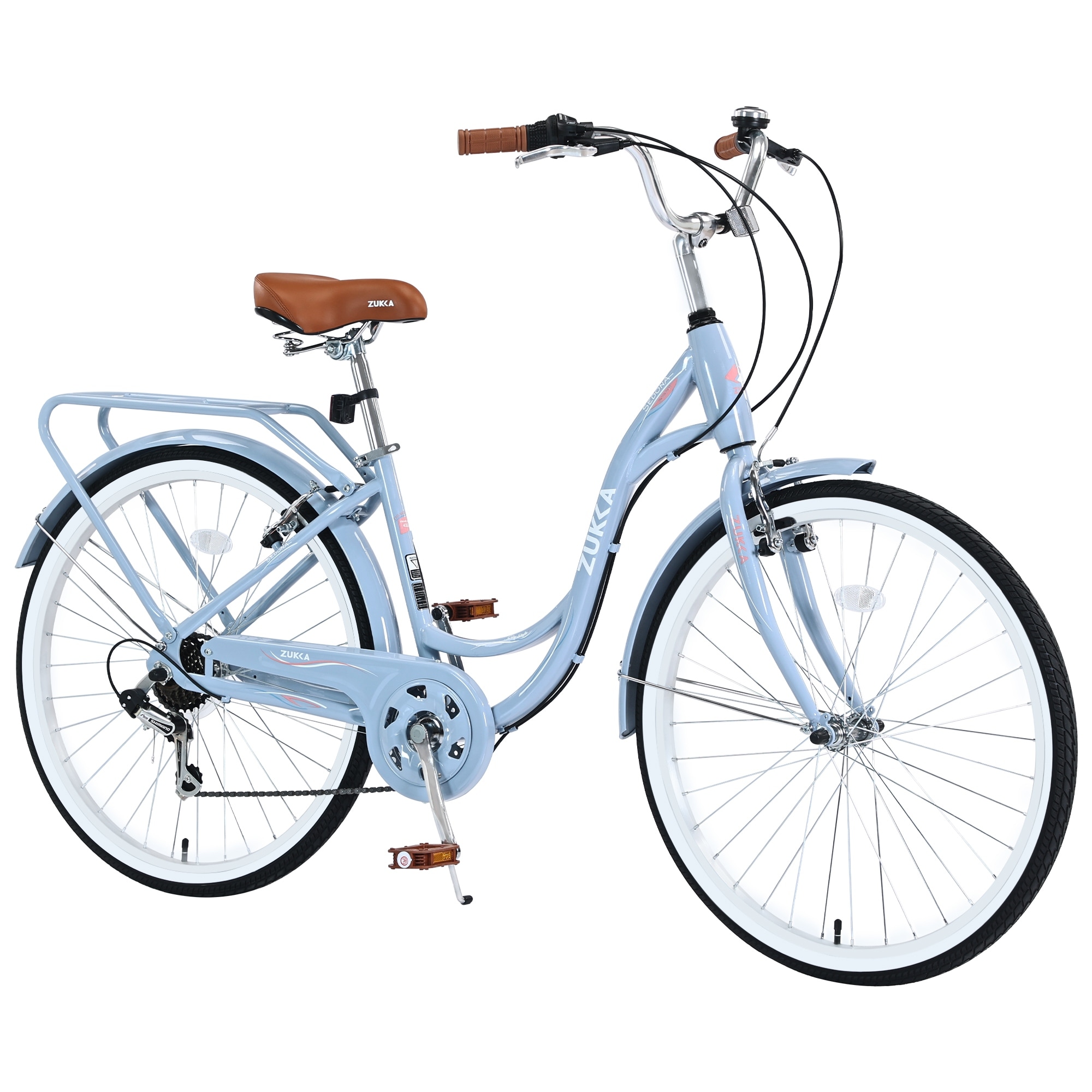 24-Inch Women's Bike with Shimano 7-Speed, Steel Frame, Front and Rear V Brakes, Comfortable Brown Leather Saddle