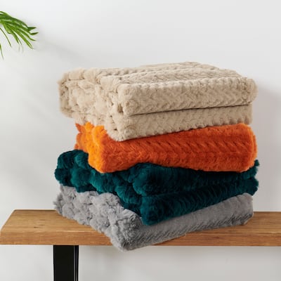 Home Soft Things Tread PatternRabbit FauxFur Throw Thick Cozy Blanket