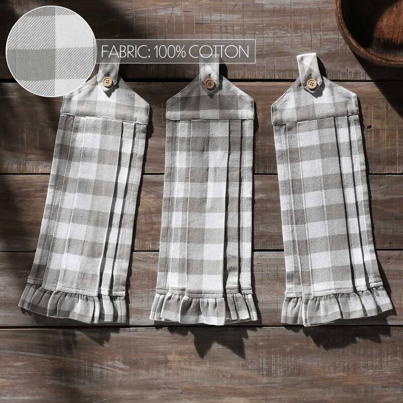 Annie Buffalo Check Black Button Loop Tea Towel Set of 3 - Grey