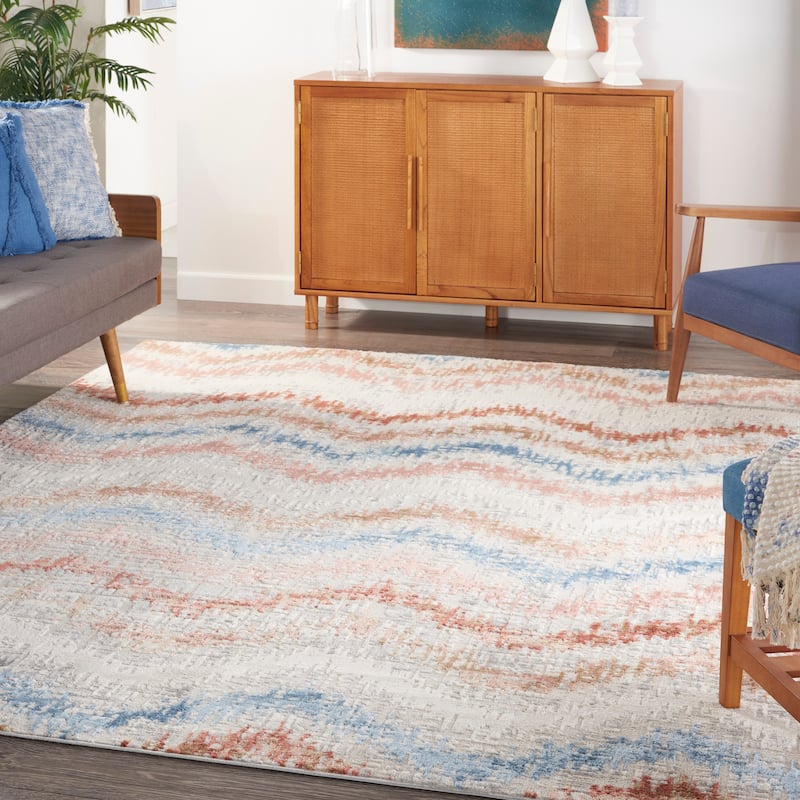 Nourison Elation Chevron Abstract Modern Area Rug - 9' x 12' - Ivory Multicolor - Rectangle