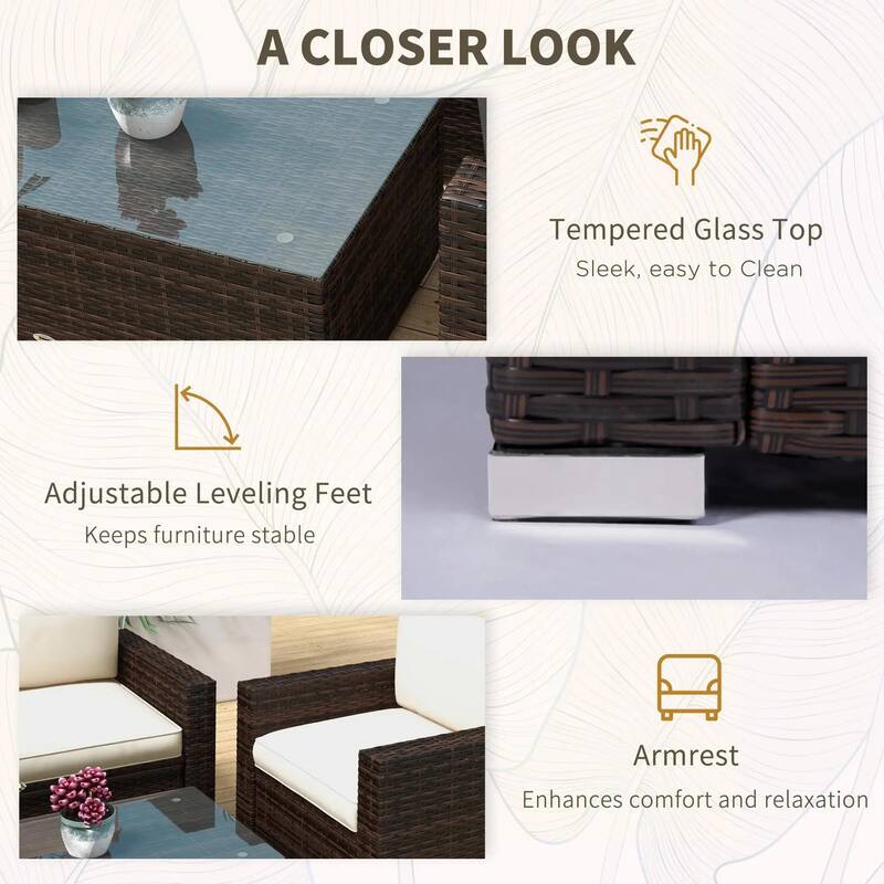 4PCS PE Rattan Patio Set, Sofa Chaise Coffee Table, All Weather