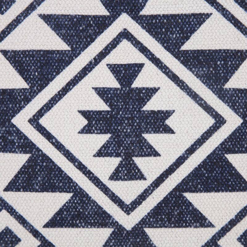 20" White and Blue Hand Woven Geometric Square Throw Pillow