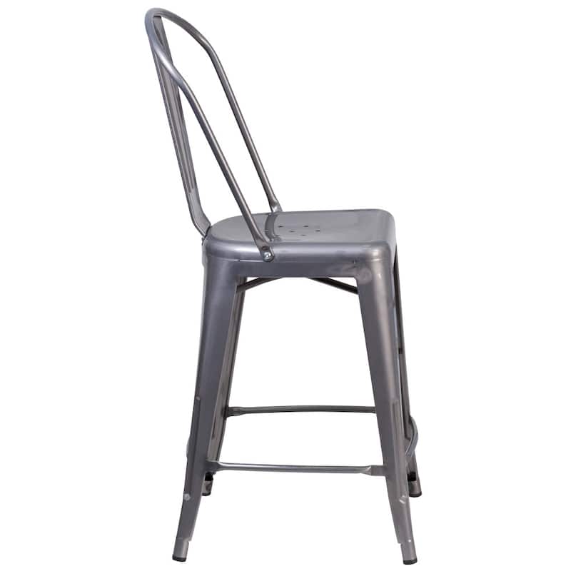 24" High Clear Coated Indoor Counter Height Stool with Back - 17.75"W x 22"D x 40.5"H - 17.75"W x 22"D x 40.5"H
