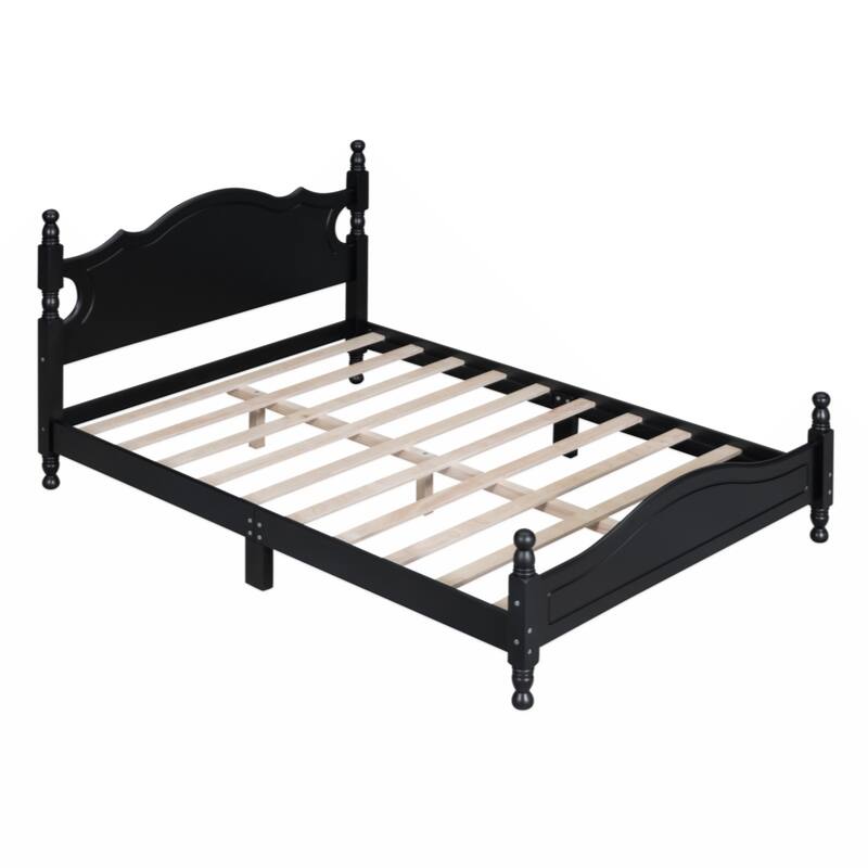 Full Size Wood Platform Bed Frame,Retro Style Platform Bed with Wooden Slat Support