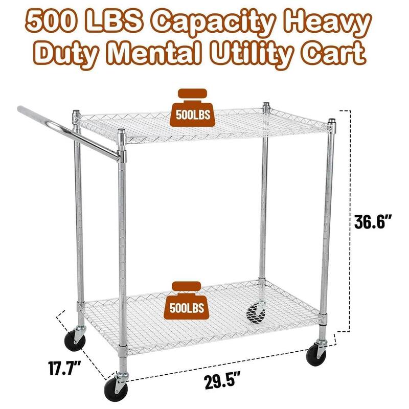 3 or 2-Tier Commercial Grade Rolling Service Kitchen Cart for Home and Office Use - N/A