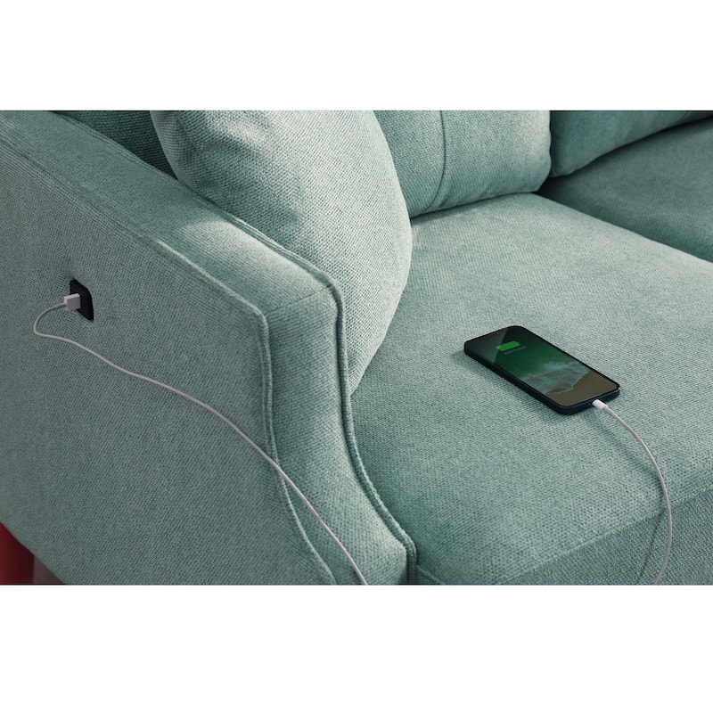 Upholstered Sofa with Waterproof Fabric and USB Port - 32.30 x 70.10 x 35.03