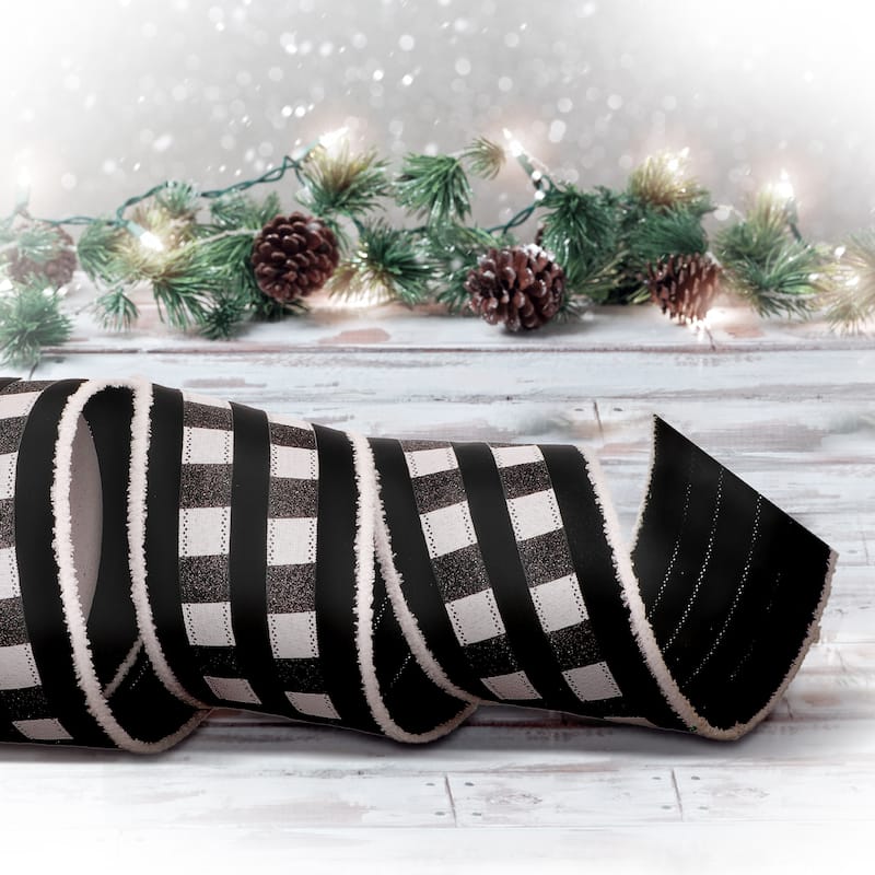 4"X10y Edge Check Stripe Velvet Ribbon - 4" x 10 Yards