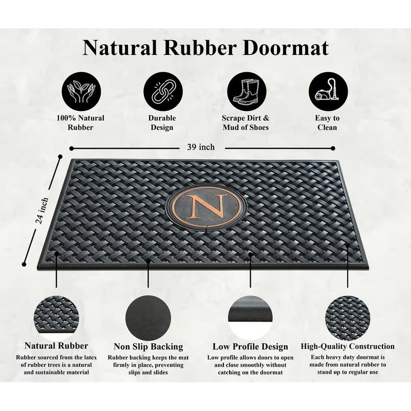 A1HC 100% Pure Rubber Monogrammed Front Door Mat 24" x39" Indoor Outdoor Doormat