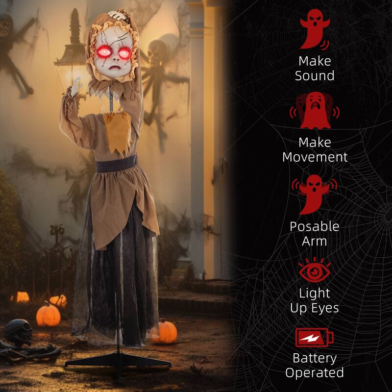 HOMCOM 5.2' Life Size Outdoor Halloween Decoration Animatronic Doll with Simulated Wound Cracks, Sound
