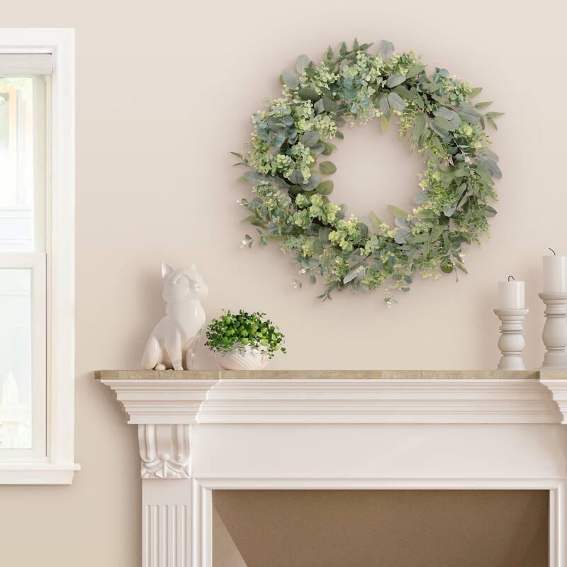 30" Artificial Eucalyptus Spring Wreath With Creeping Jenny Leaves