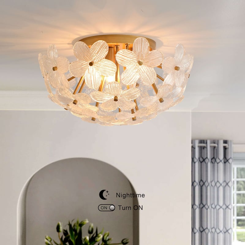 Frieda Modern 5-Light 20" Brushed Brass Clear Glass Flower Flush Mount - 20 inches in diameter x 10 inches H