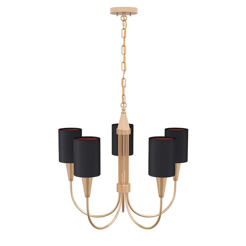 Farmhouse 5-Light Black Fabric Shades Chandelier with Gold Leaf Lining